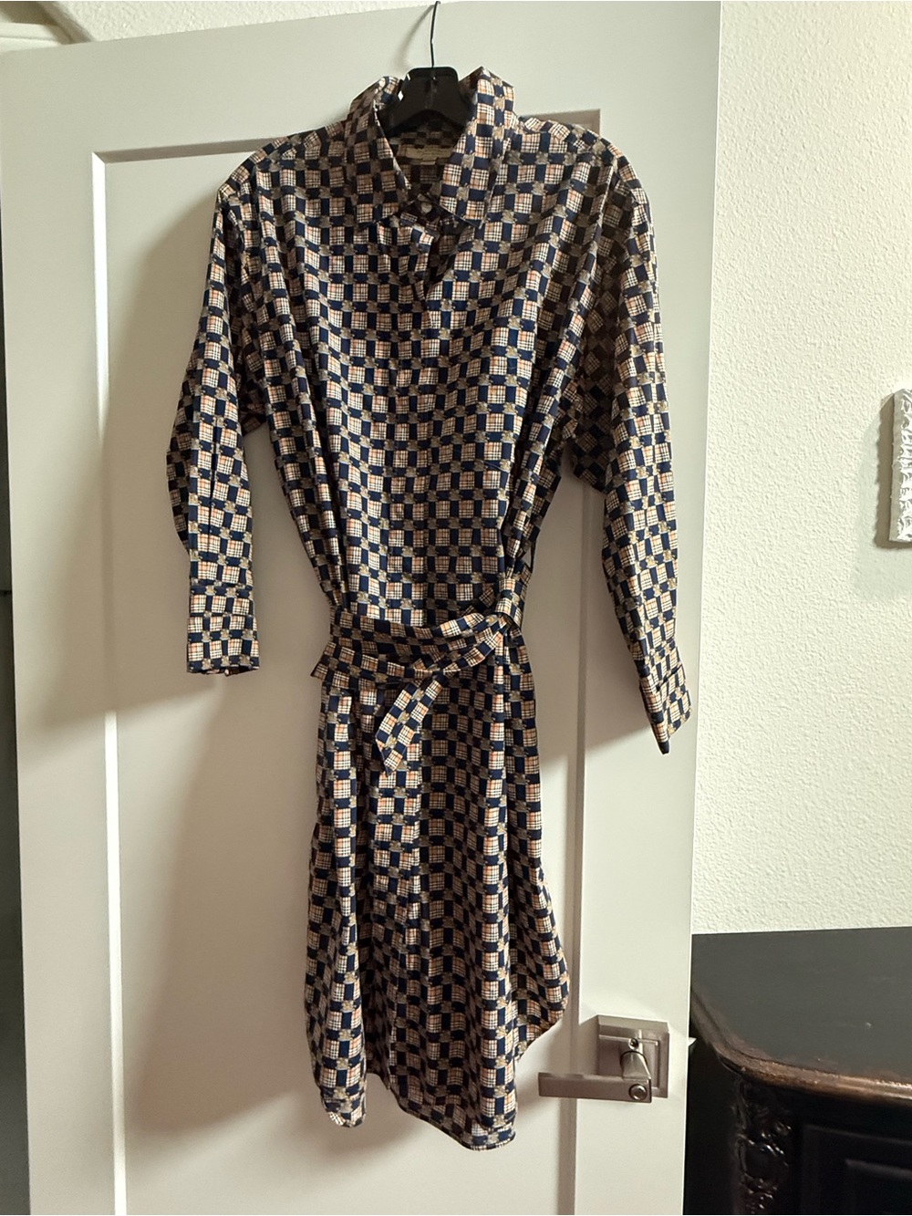 Burberry Navy and Cream Check Shirt Dress with Waist Tie